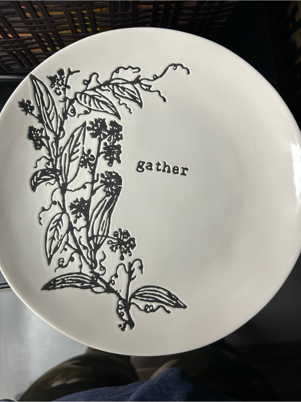 Gather Decorative Ceramic Serving Plate - White with Black Floral Design
